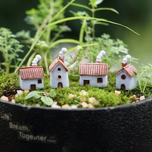 4pc Miniature Fairy Set of 4PC Tiny White House Fairy Garden Supplies & Accessories Terrarium Figurines