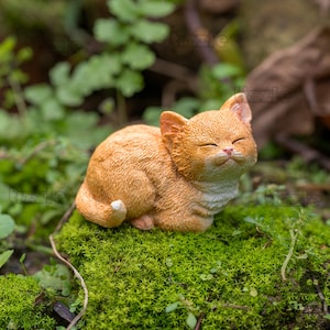 Miniature Fairy Small Yellow Cat Squat Sleeping Animal Figurines Fairy Garden Supplies & Accessories Terrarium Figurines