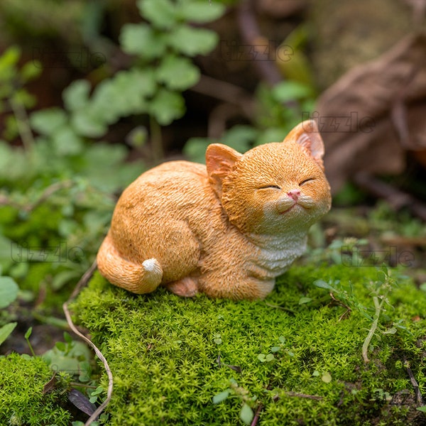 Miniature Fairy Small Yellow Cat Squat Sleeping Animal Figurines Fairy Garden Supplies & Accessories Terrarium Figurines