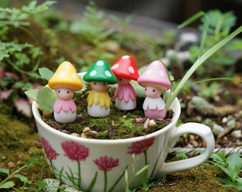 Miniature Fairy Tiny Set of 4pcs Mushroom Kids Fairy Garden Supplies & Accessories Terrarium Figurines