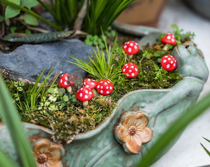 10pcs  Miniature Fairy Tiny Red Mushroom Fairy Garden Supplies & Accessories Terrarium Figurines