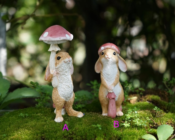 Jardin féerique miniature petit lapin mignon avec chapeau en forme de  champignon, mini fournitures de jardin accessoires de terrarium bricolage  figurine animale -  France