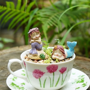 2pcs Fairy Garden Miniature Set of 2 Tiny Mermaids Playing Figurines  Supplies & Accessories DIY Terrarium Figurines