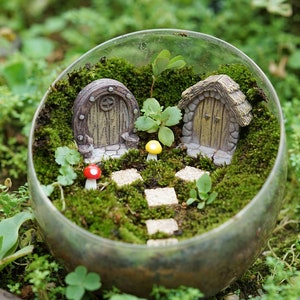 8PCS Miniature Tiny Fairy Door Mushroom and Steps Fairy Garden Supplies & Accessories Terrarium Figurines