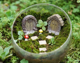 8PCS Miniature Tiny Fairy Door Mushroom and Steps Fairy Garden Supplies & Accessories Terrarium Figurines