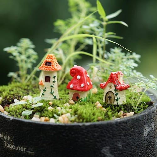 3pc Miniature Fairy Set of 3PC Tiny Light Yellow Fairy House Fairy Garden Supplies & Accessories Terrarium Figurines