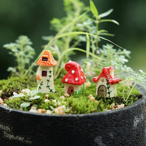 3pc Miniature Fairy Set of 3PC Tiny Light Yellow Fairy House Fairy Garden Supplies & Accessories Terrarium Figurines