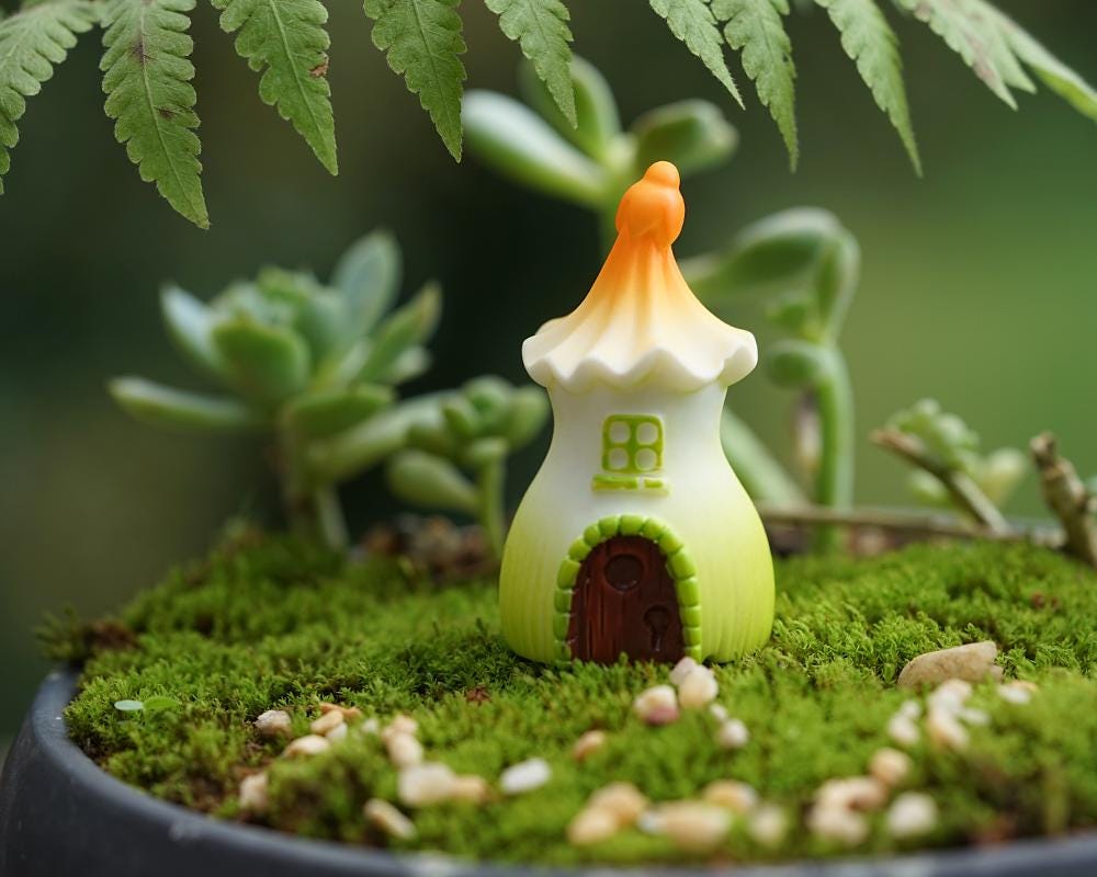 Miniature Fairy Garden House: Resin Mushroom & Morning Glory Figurines ...