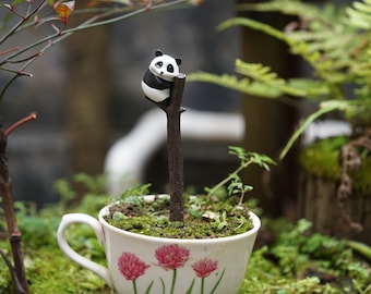Fairy Miniature Tiny Panda Sit on Crotch of Tree Fairy Garden Supplies & Accessories Terrarium Figurines