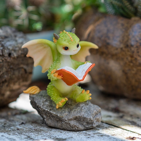 Miniature Fairy Small Dragon Animal Figurines Reading Book Fairy Garden Supplies & Accessories Terrarium Figurines