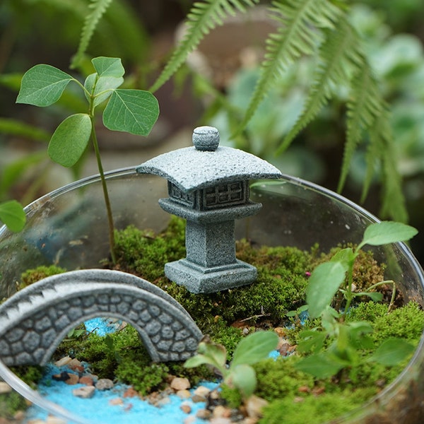 Miniature Fairy Japanese Zen Stone Lamp and Bridge Fairy Garden Supplies & Accessories Terrarium Figurines
