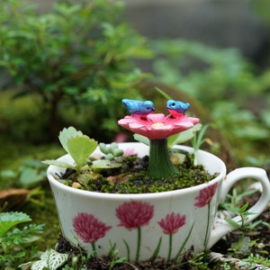 4.5CM Miniature Tiny Pink Bird Feeder and Birds Fairy Garden Supplies & DIY Accessories Terrarium Figurines
