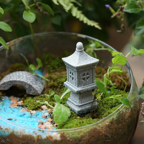 Miniature Fairy Zen Style Stone Lamp and Bridge Fairy Garden Supplies & Accessories Terrarium Figurines