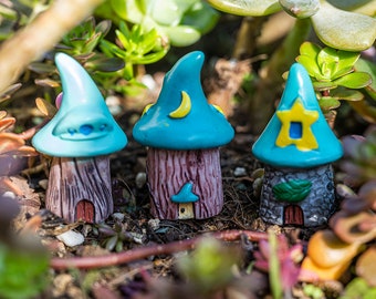 3PC Miniature Fairy Small Bule Mushrooms House Fairy Garden Supplies & Accessories Terrarium Figurines