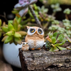 Miniature Fairy Small Owls Mother and Son Animal Figurines Fairy Garden Supplies & Accessories Terrarium Figurines