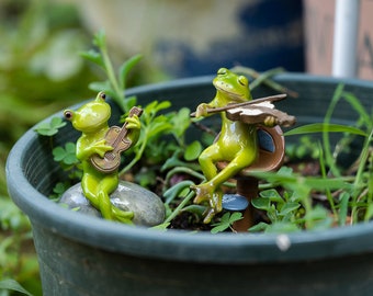 Miniature Fairy Small Frogs Play Music Animals Figurines Fairy Garden Supplies & Accessories Terrarium Figurines