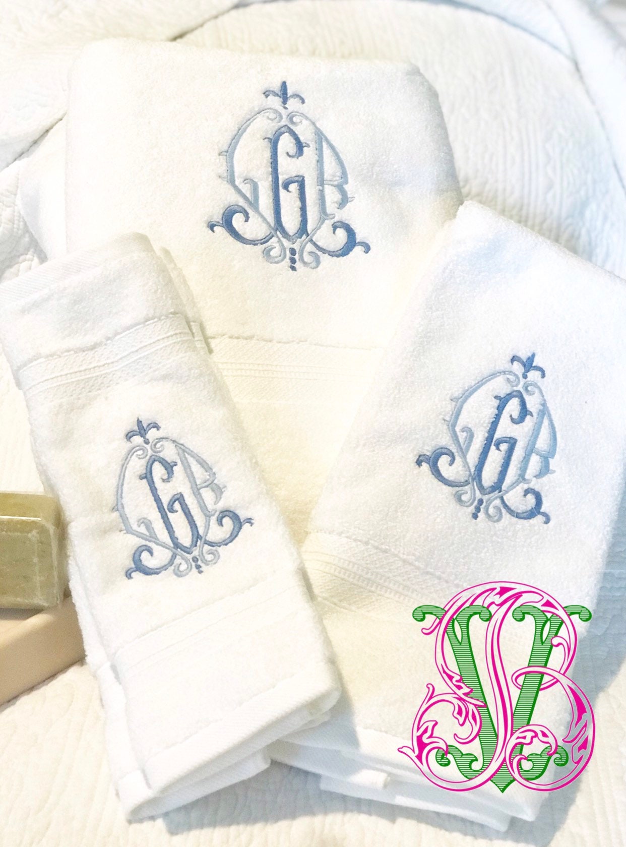 Monogrammed Towel Sets 6 Piece Set Etsy