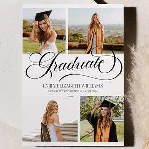 Cartão de anúncio de formatura de arco de fotos personalizado elegante | Cartão postal de anúncio editável | Minimalista moderno retrô