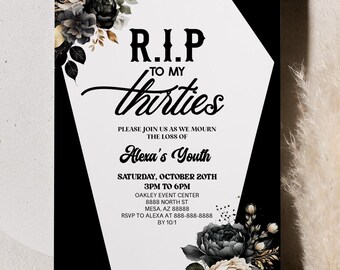 RIP To My Derties 40e verjaardagsuitnodiging | Bewerkbare uitnodiging voor feest 'Death To My' 30's veertigste verjaardag'