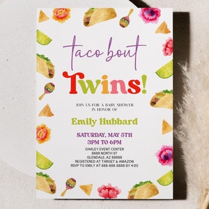 Taco Bout A Twins! | Editable Twins Baby Shower Invitation | Fiesta Taco Twins Baby Shower Invite B48