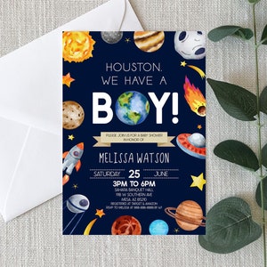 Houston, nous avons une invitation de baby shower sur le thème modifiable, invitations pour baby shower sur le thème galaxie de l'espace, vaisseau spatial C14