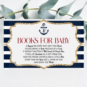 Livres sur le thème bleu marine nautique pour carte bébé | Livres de baby shower pour cartes de bébé | Bateau Ancre Mer Océan