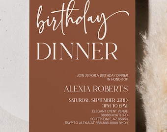 Birthday Dinner Party Invitation | Editable Brown Boho Bohemian Birthday Dinner Party Invite | Minimal Minimalist Plain Simple Basic B94