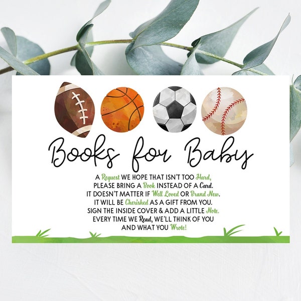 Sports Themed Books For Baby Card | Baby Shower Books For Baby Cards | Football Baseball Basketball Soccer
