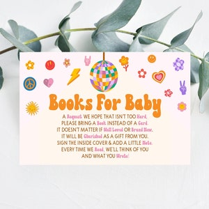 Livros temáticos da bola de discoteca Groovy Hippie Vintage retro dos anos 70 para cartão de bebê | Livros de chá de bebê para cartões de bebê