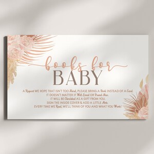 Carte de voeux florale rose tendre bohème pour bébé | Billets pour la tombola des couches pour la fête prénatale | Imprimable 3,5 x 2 | Fleurs bohèmes