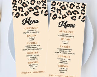 Editable Birthday Party Menu | Leopard Print Birthday Party Menu | Modern Elegant C13