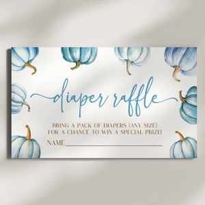 Er is een kleine pompoen onderweg! Blauwwitte pompoenluierloterijkaart | Babyshower Luier Tombola-tickets A98,-