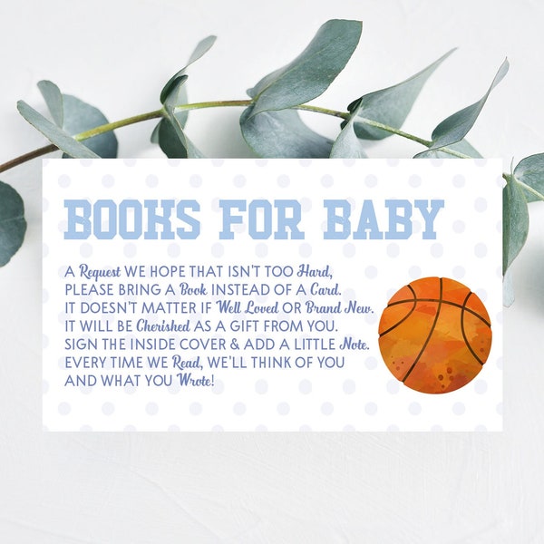 Basketball Sports Themed Books For Baby Card | Baby Shower Books For Baby Cards | Baby Blue Polka Dot | It's A Boy | Baby's 1st Library A27
