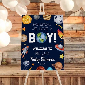 Houston We Have A Boy Baby Shower Welcome Sign | Outer Space Spaceship Planets Welcome Sign | Rocket Ship Welcome Sign C14