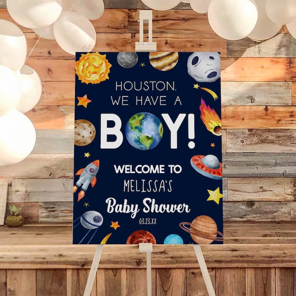 Houston We Have A Boy Baby Shower Welcome Sign | Outer Space Spaceship Planets Welcome Sign | Rocket Ship Welcome Sign
