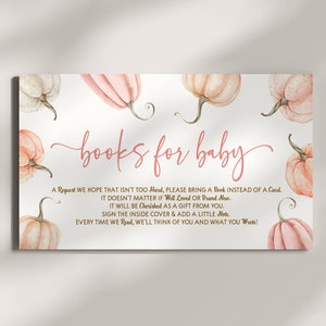 Er is een kleine pompoen onderweg! Roze witte pompoenboeken voor baby Kaart | Babyshowerboeken voor babybijsluiter A99