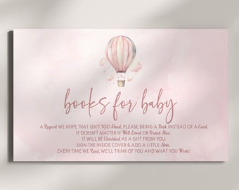 Pink Hot Air Balloon Books For Baby Card | Baby Shower Enclosure Cards | Up, Up, and Away Adventure Awaits A30