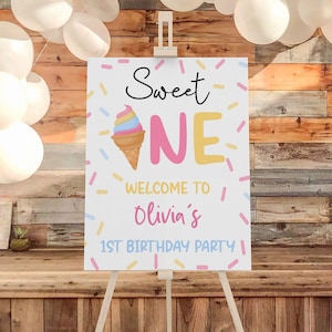 Willkommensschild „Sweet One Ice Cream 1st First Birthday Party“ | Summer Sweets Ice Cream Cone Sprinkles Easel Poster Foam Board A77Möbel & Wohnen, Feste & Besondere Anlässe, Party- & Eventdekoration!