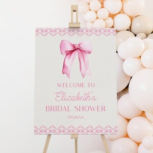 Letrero de bienvenida para despedida de soltera con lazo rosa pastel / Elegante y bonito póster de caballete para fiesta de despedida de soltera, tablero de espuma B87