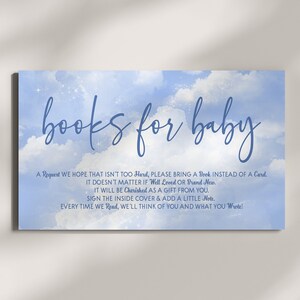 Blue Sparkly Cloud Nine Books For Baby Card | Livros de chá de bebê para cartão de anexo de bebê | Imprimível 3,5x2 | Estamos nas nuvens A9