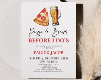 Faire-part de la douche des couples modifiable de <br> Profitez-en ! Verre de chope de bière Pizza Slice Invitation