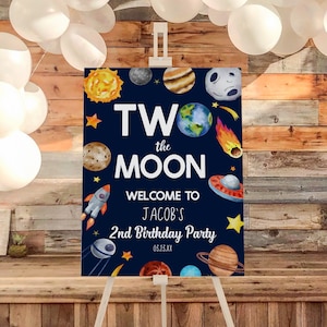 Two The Moon 2nd Birthday Party Welcome Sign | Outer Space Spaceship Planets Welcome Sign | Rocket Ship Welcome Sign C12