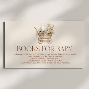 Libros de carro de bebé vintage elegantes florales rosas para tarjeta de bebé / libros de baby shower para tarjeta de recinto de bebé / imprimible 3.5x2 / A55