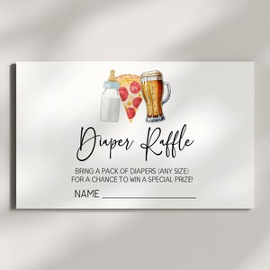 Pizzagebräu und Windeln auch! Co Ed Windelkarte | Baby-Dusche-Windel-Verlosung Karten | Druckbar 3,5x2 | Babyflasche Bierglas B34