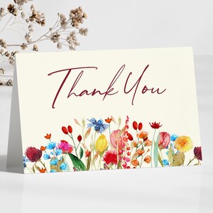 Wildflower Floral Flowers Editable Thank You Card | Editable Folded Thank You Note | Wedding Bridal Baby Shower or Birthday Party B24
