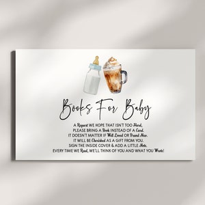 Um bebê está se preparando Co Ed Books para cartão de bebê | Livros de chá de bebê para cartão de fechamento de bebê | Mamadeira Café Mochaccino A40