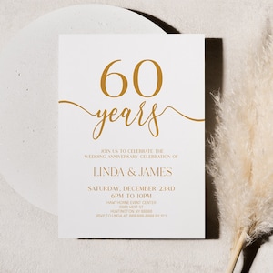 60 Year Wedding Anniversary Celebration Invitation | Self Editable | Elegant Minimalist Champagne White | 60th Year Anniversary