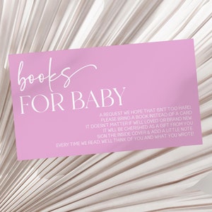 Livros minimalistas modernos para cartão de bebê | Livros de chá de bebê para cartão de fechamento de bebê | Rosa Branco Elegante