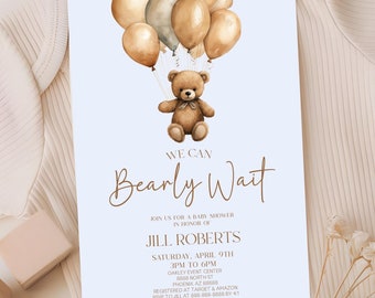 Inviti Per Baby Shower Fatti A Mano &ndash; Tema Rustico Boho 'We Can Bearly Wait' &ndash; Beige, Confezione Da 10