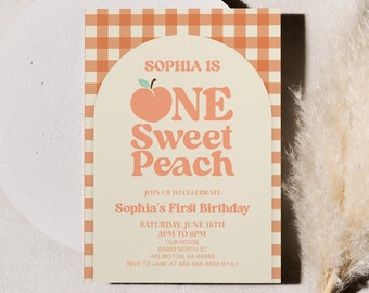 One Sweet Peach 1st Birthday Party Invitation | First Birthday Party Invitation | Editable Invite A37